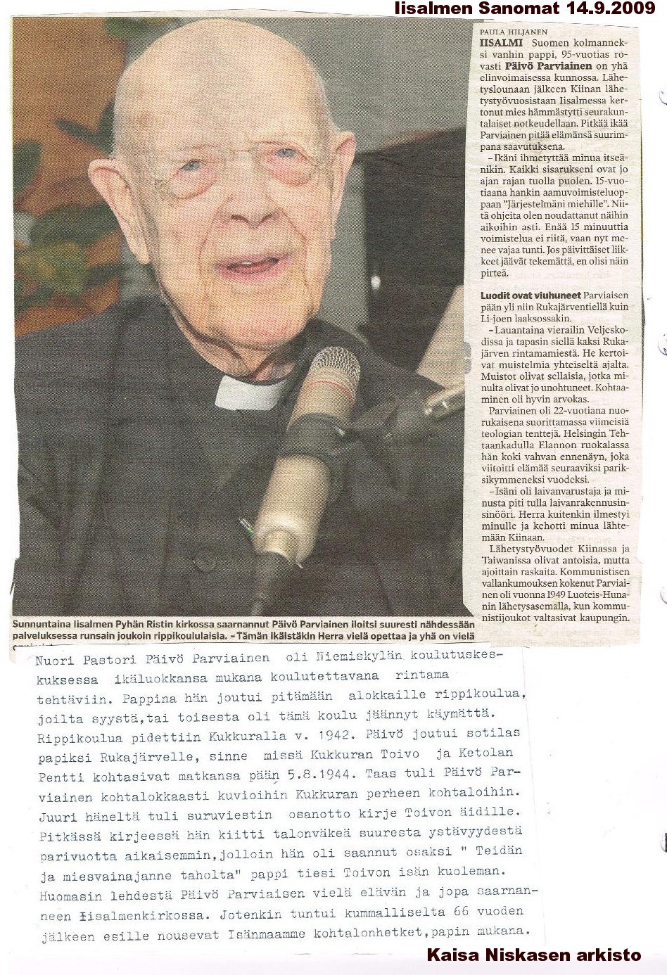Päivö Parviainen Iisaalmen sanomat 14-9-2009